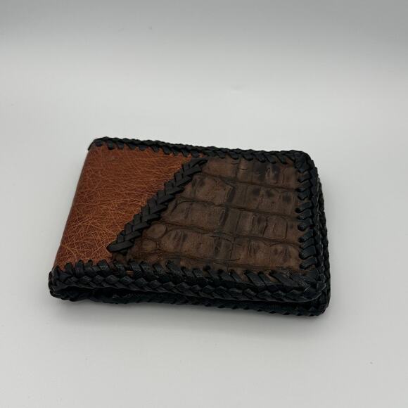 Oaxaca Handmade Real Leather & Crocodile Skin Bifold Wallet - Picture 1 of 7